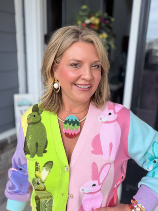 Queen Of Sparkles |   Rainbow Sequin Easter Bunny Cardigan