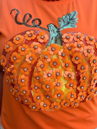 Queen Of Sparkles | Sequin Flower Pumpkin Tee