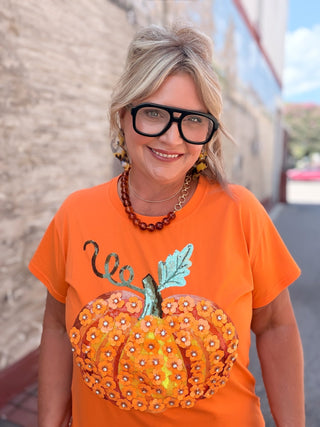 Sequin Flower Pumpkin Tee by Queen of Sparkles