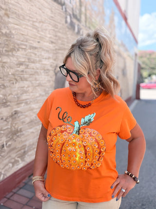 Queen Of Sparkles | Sequin Flower Pumpkin Tee
