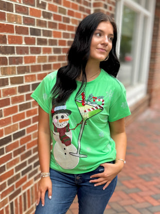 Queen Of Sparkles | Snowman Holding A Martini Tee