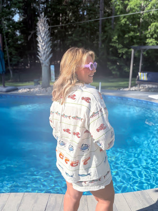 Queen Of Sparkles | Striped Seafood Gauze Button Up Top