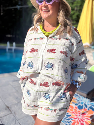 queen of sparkles seafood gauze shorts