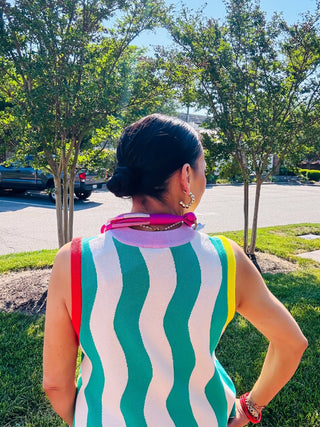 Queen Of Sparkles | Striped Sequin Fish Knit Tank Top