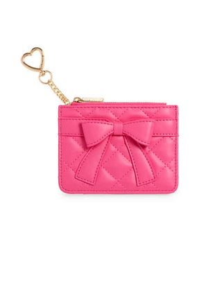 Fuschia colored bow quilted card case