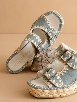 Rae Blue Embroidered Espadrille Wedges