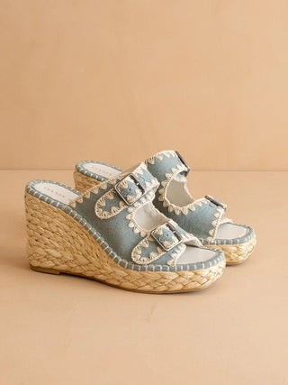 Rae Blue Embroidered Espadrille Wedges