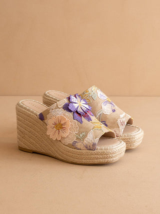 Raina Floral Embroidered Espadrille Slip-On Platform Wedge