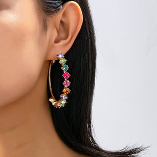Rainbow Crystal Hoop Earrings