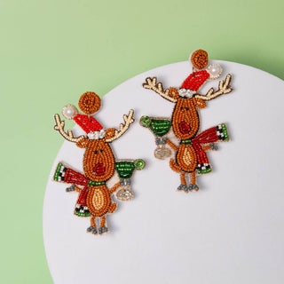 Red Nose Reindeer Beaded Earrings