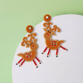 Red Nose Reindeer Seed Beaded Earrings