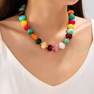 Resin Pebble Beaded Necklace | Multi Colored