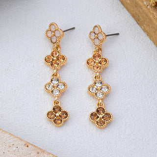 Rhinestone Clover Dangle Earrings | Gold