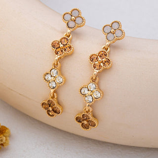 Rhinestone Clover Dangle Earrings | Gold