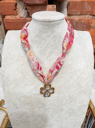Rhinestone Floral Scarf Necklace