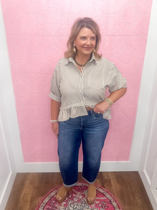 risen dark wash barrel jean