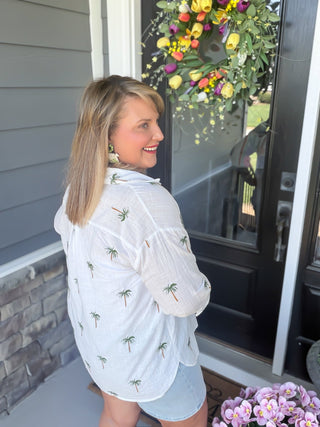 Riviera Palm Embroidered Blouse