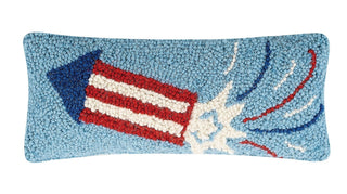 Rocket wool hooked throw pillow.
