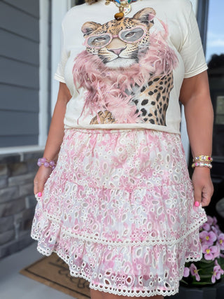 pink and cream ruffle eyelet skirt