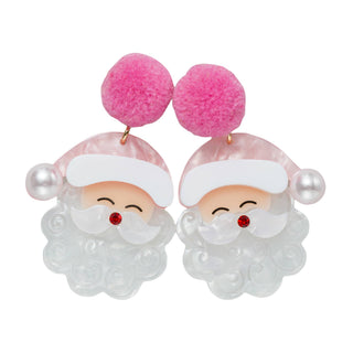 Santa Claus earrings with pink pom-pom tops.