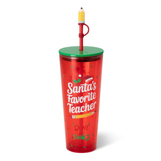 Santa's Favorite Teacher Plastic Tumbler 24oz