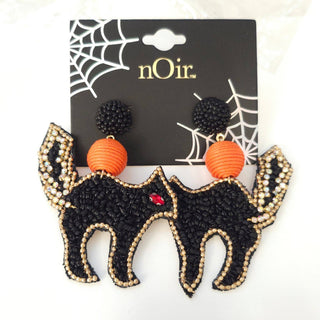 Scary Black Cat Seed Bead Earrings
