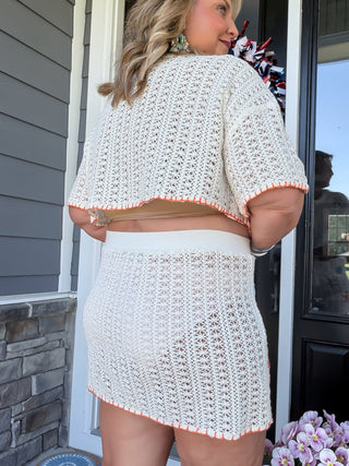 Seaside Coral Crochet Skirt Set