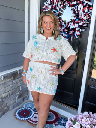 Seaside Coral Crochet Skirt Set