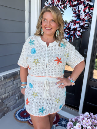 Seaside Coral Crochet Skirt Set