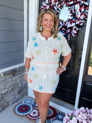Seaside Coral Crochet Skirt Set