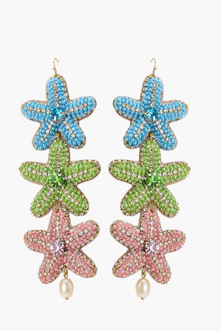 Starfish-shaped beaded earrings with blue, green, and pink colors by America & Beyond.