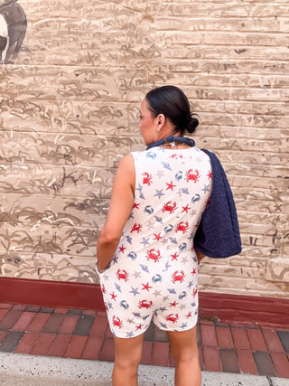 Seaside Starfish & Crab Tie-Front Romper