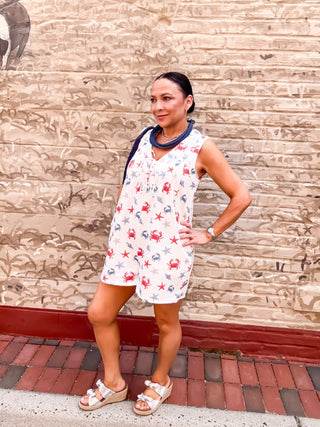 Seaside Starfish & Crab Tie-Front Romper