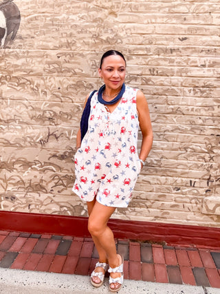 Seaside Starfish & Crab Tie-Front Romper
