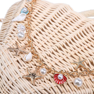 Shell-a-Brate Seashell Woven Straw Crossbody with Charms