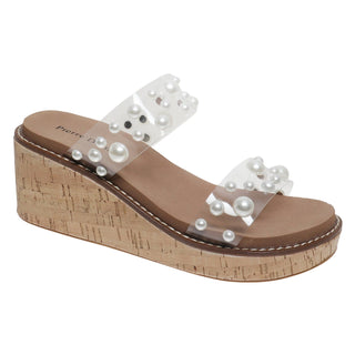 Wedge sandal with pearl embellishments 