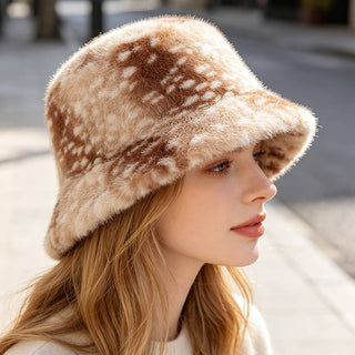 Spotted Faux Fur Bucket Hat