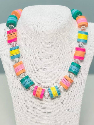 Necklace with colorful disk and acrylic beads 