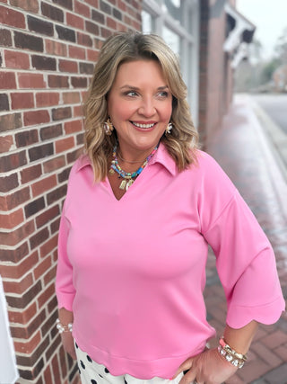 pink scallop edge top