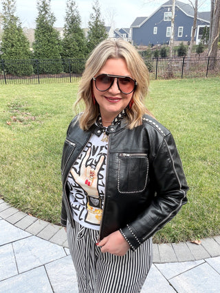 faux studded leather jacket