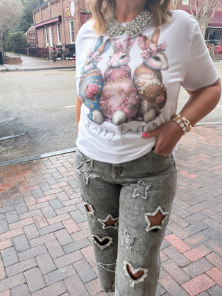 Starlight & Heart Rhinestone Cutout Stretchy Jeans