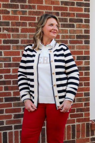 black and white stripe cardigan