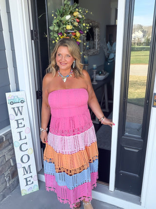 colorblock strapless dress