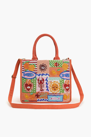 "Sun & Sea" Mediterranean Beaded Boxy Tote