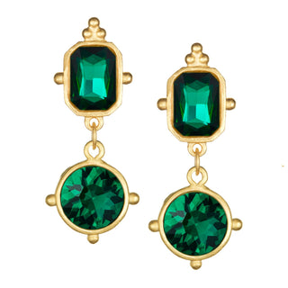 Susan Shaw gold earrings with green gemstones 