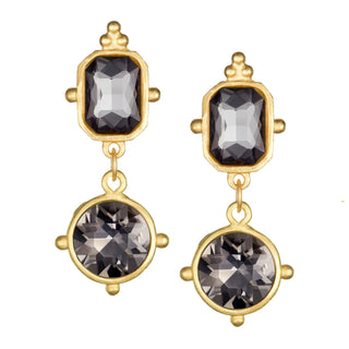 Susan Shaw gold earrings with black gemstones 