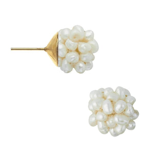 A pair of Susan Shaw Freshwater Pearl Cluster Stud earrings with gold-colored metal clasps and white pearl adornments.