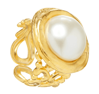 Susan Shaws gold ring with a pearl stone