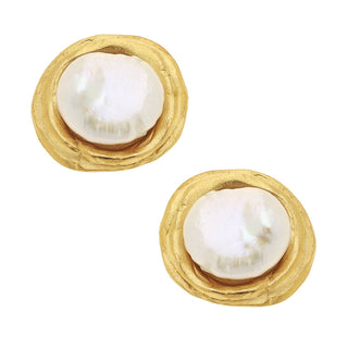 Pair of gold earrings with pearl-like stones 