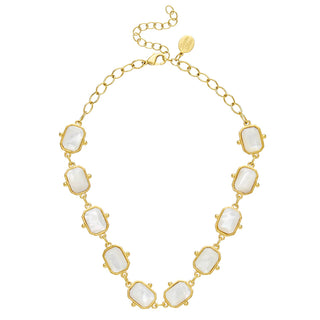 Susan Shaw gold necklace with mother of pearl stones.